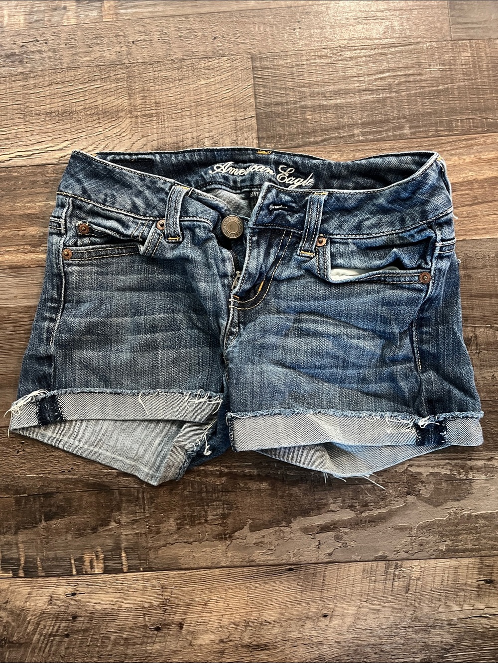 American Eagle Outfitters Distressed Dark Blue Denim Shorts